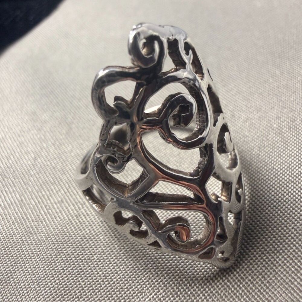 Vintage Ornate Scrollwork Openwork Sterling Silver Ring size 6.5